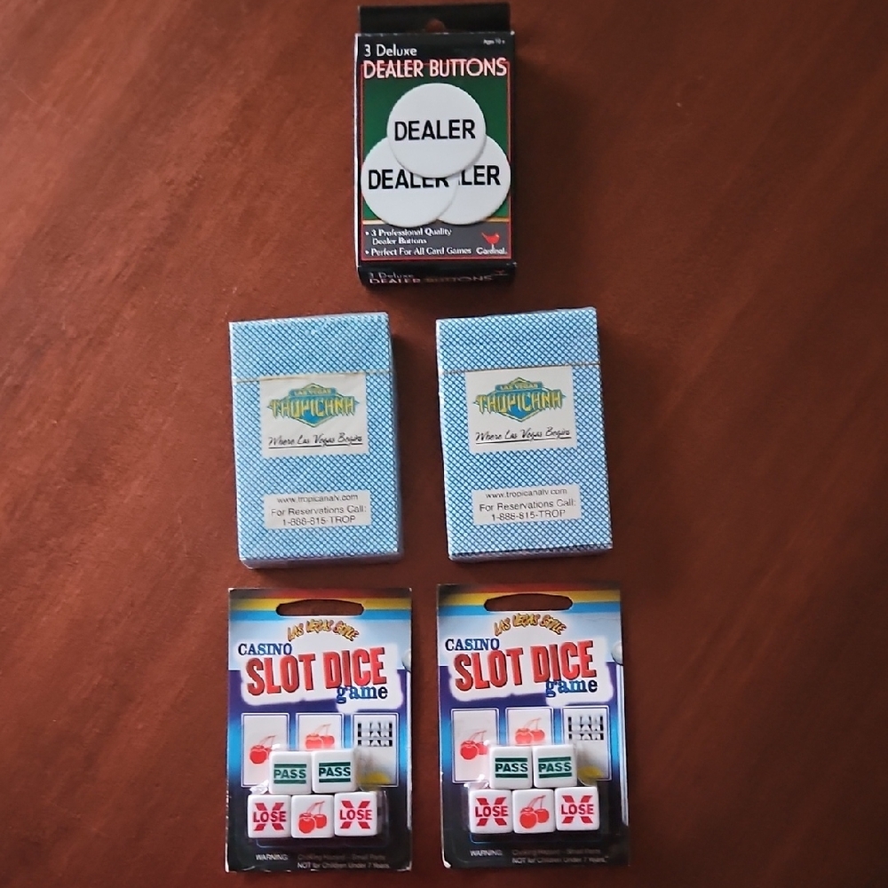Tropicana Memorabilia Casino Sealed Collectible Cards with Dealer Buttons & Dice